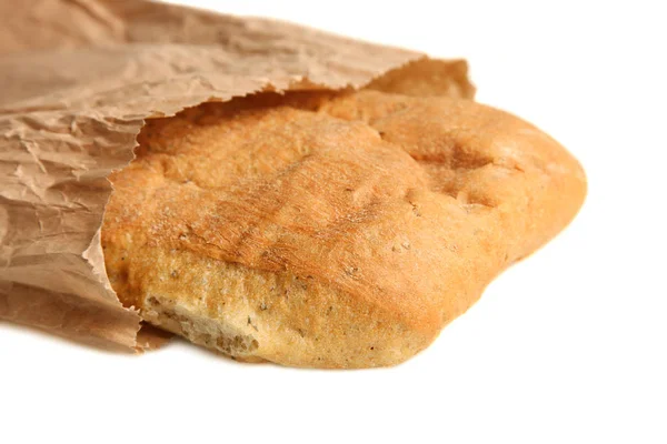 Білий Хліб Чіабата Екологічному Пакеті Ізольований Білому Тлі — стокове фото