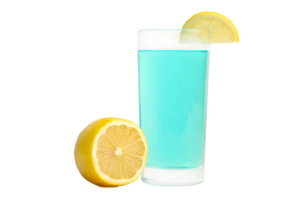 Alcoholic Cocktail Blue Lagoon Slice Lemon Glass Isolated White Background — Stock Photo, Image