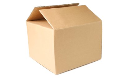 Bir karton kutu beyaz bir arka plan üzerinde izole.