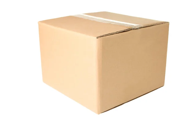 One Cardboard Box Isolated White Background — Stock Photo, Image