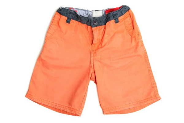 Pantalones Cortos Color Naranja Bebé Aislados Blanco Vista Superior Concepto — Foto de Stock