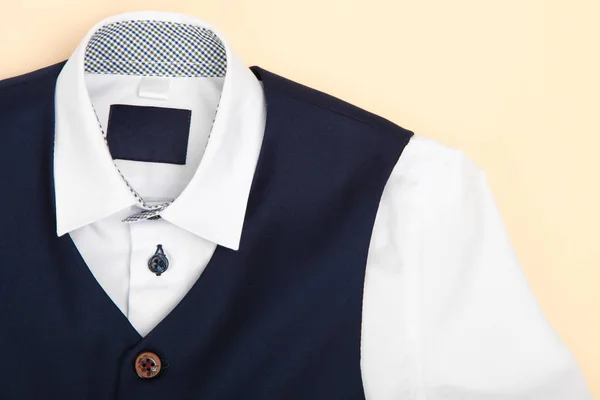 Mannelijke Klassieke Shirt Vest Beige Achtergrond Concept Schooluniform — Stockfoto