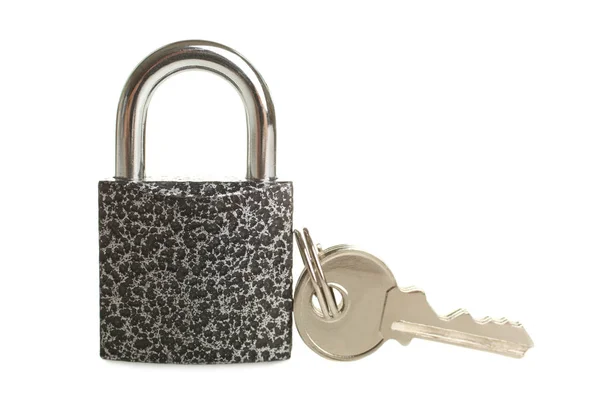 New Metal Outdoor Padlock Key Isolated White Background — Stock Photo, Image