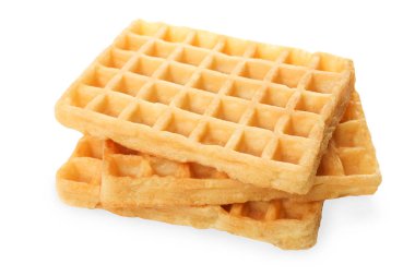 Taze Belçika Waffle üzerine beyaz izole. Yan görünüm
