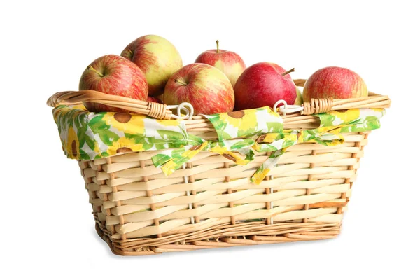 Cesta Com Maçãs Isoladas Branco Fruta Conceitual — Fotografia de Stock