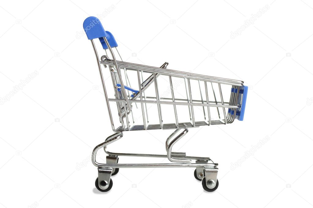 One grocery trolly isolated on white. Concept supermarket.