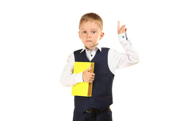 Schoolboy School Uniform Book Isolated White — Stock Photo, Image