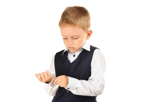 Schoolboy Classic Suit Isolated White Concept School Uniform — Stock Photo, Image