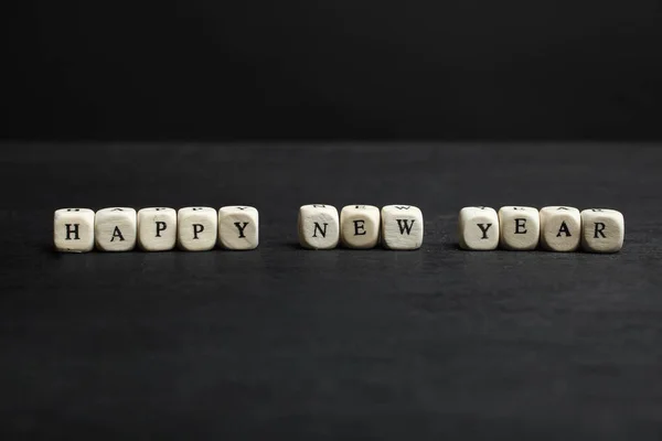Inscripción Feliz Año Nuevo Cubos Sobre Fondo Negro — Foto de Stock