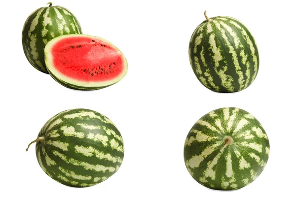 Mogen Vattenmelon Isolerad Vit Bakgrund Collage — Stockfoto