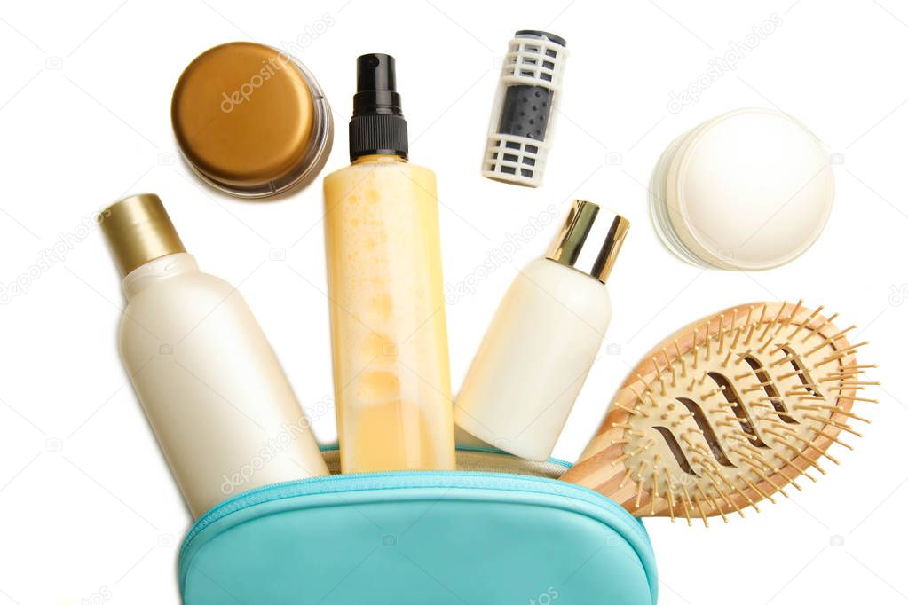 Hair care products isolated on white background. Concept hair care.