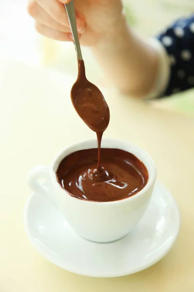 Tasse Mit Heißer Schokolade Auf Dem Tisch Café Konzept Heißgetränk — Stockfoto