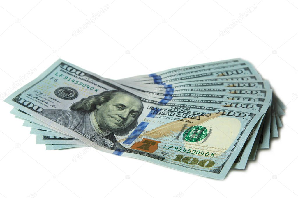 Pack American dollars banknotes isolated on white.