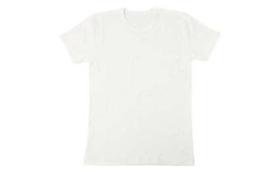 Bir beyaz pamuklu t-shirt üzerinde beyaz izole. Üstten görünüm, kopya alanı,