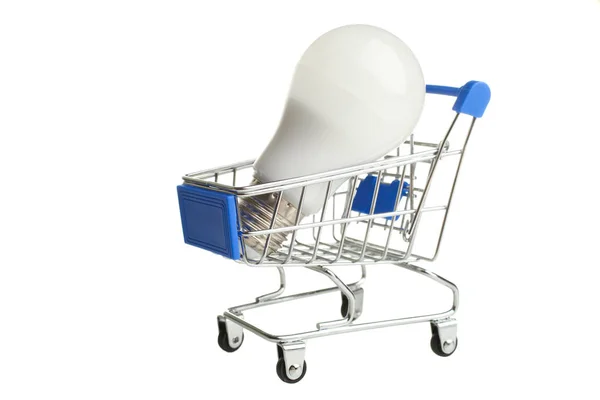 Carrito Comestibles Con Bombilla Incandescente Con Vidrio Esmerilado Aislado Blanco — Foto de Stock