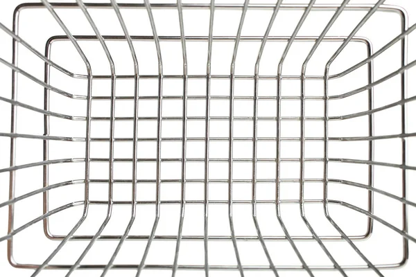 Άδειο Παντοπωλείο Καροτσακιών Μεταλλικό Καλάθι Απομονωθεί Λευκό Top View Μεταλλική — Φωτογραφία Αρχείου