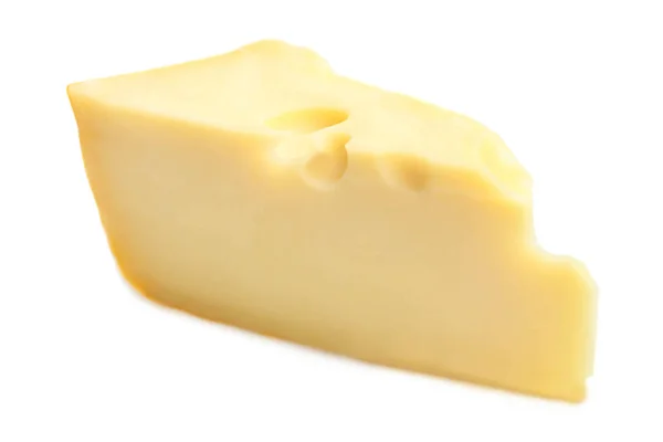 Una Pieza Triangular Queso Duro Amarillo Maasdam Aislado Blanco — Foto de Stock