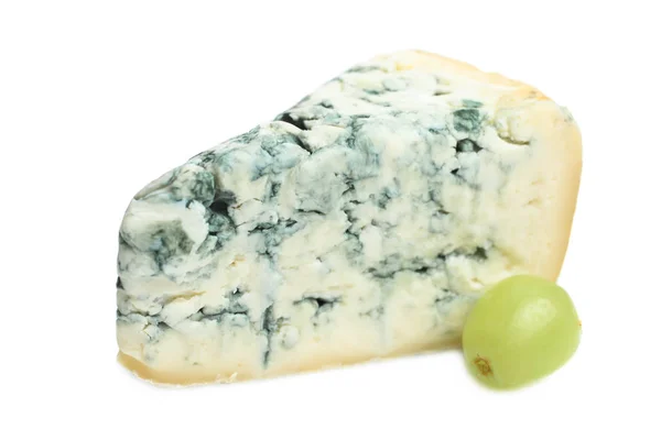 Pezzo Triangolare Formaggio Blu Dor Blue Uva Isolata Bianco — Foto Stock