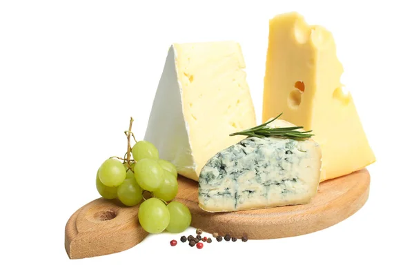 Cheese Platter Yellow Maasdam Cheese White Camembert Cheese Blue Cheese — Stock Photo, Image