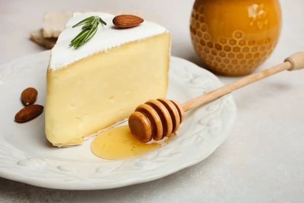 꿀, 아몬드, 로즈 메리와 카망베르 치즈를 화이트 — 스톡 사진