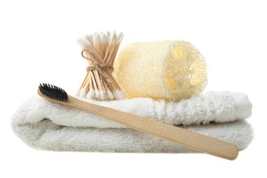 Terry havlu, Sünger lif kabağı, bambu sopalarla kulak ve diş fırçası 