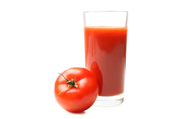 Glass of fresh tomato juice and natural organic tomato — Stock Photo, Image