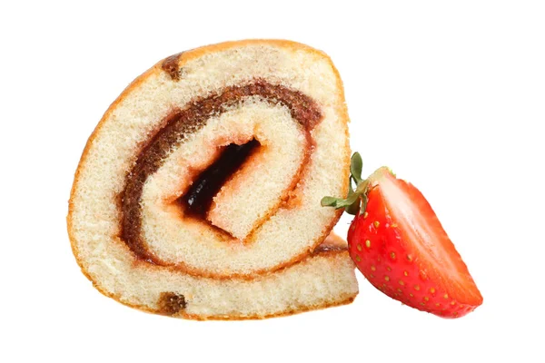 Süßes Brötchen mit Marmelade und Erdbeeren — Stockfoto