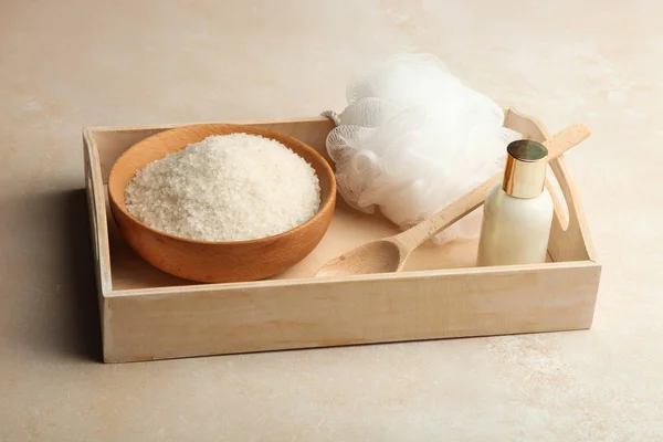 Cosmetics for body care, washcloth and sea salt