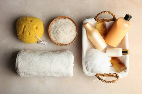 Cosmetics for body care and sponge Stock Picture