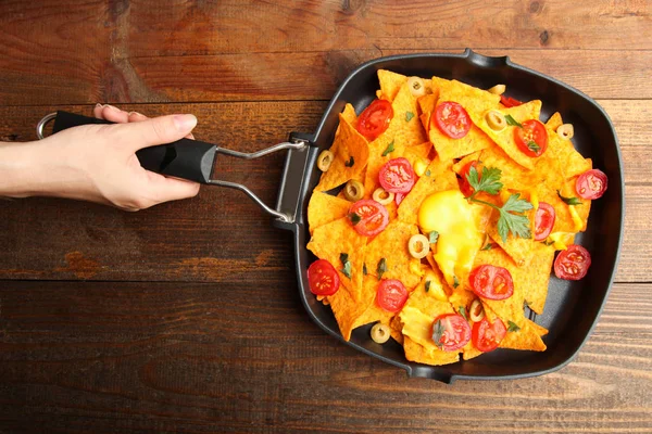 Mais Chips Nachos in der Pfanne — Stockfoto