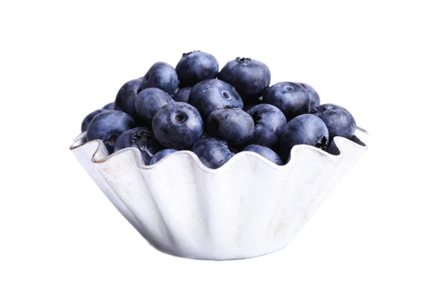 Blueberries in metallic baking dish — Stock Photo, Image