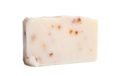Ambalajsız doğal organik sabun beyaz izole. Üstte görüntü. 