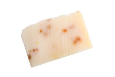 Ambalajsız doğal organik sabun beyaz izole. Üstte görüntü. 