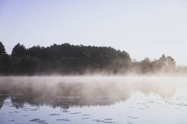 erken yaz sabahı nehir üzerinde sis