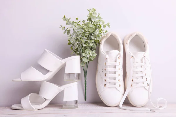 Stijlvolle Vrouwelijke Sandalen Sneakers Een Witte Achtergrond — Stockfoto