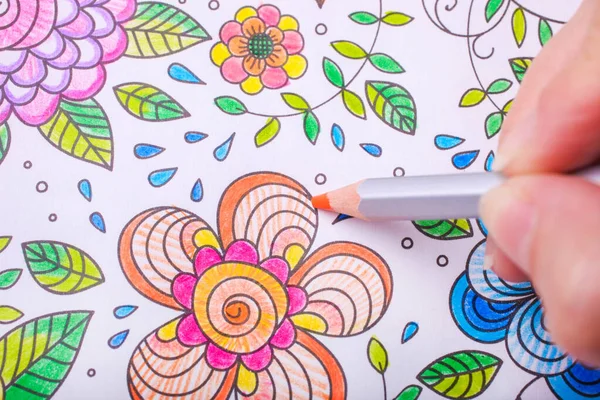 Livre Coloriage Adulte Antistress Avec Motif Floral — Photo