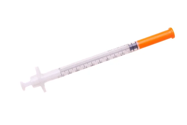 Empty Insulin Syringe Blue Background Diabetes Concept — Stock Photo, Image