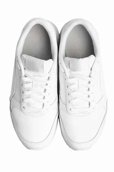 Sneakers Bianche Pelle Donna Isolate Sfondo Bianco — Foto Stock