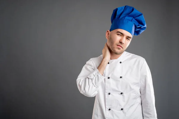 Retrato Jovem Sexo Masculino Vestido Com Terno Chef Branco Com — Fotografia de Stock