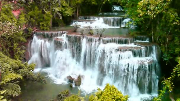 Huay Mae Kamin Waterfall Khuean Srinagarindra National Park Beautiful Famous — Stock Video