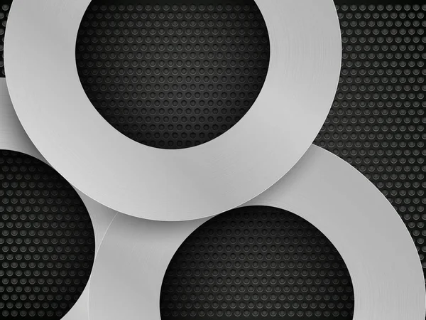 Brushed Silver Circles Black Perforated Metal Pattern — Stock Photo, Image