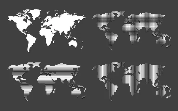 Conjunto Mapas Mundo Branco Sobre Fundo Preto — Vetor de Stock