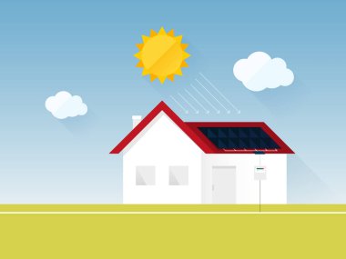 elektrik tüketimi güneş enerji ev vektör çizim