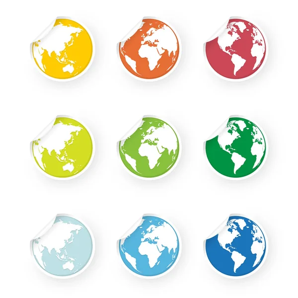 Farbige Welt Globus Ikonen Aufkleber Set — Stockvektor