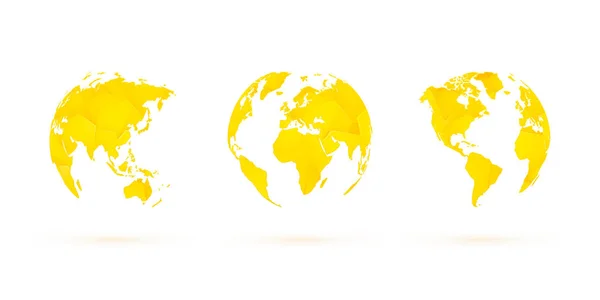 黄色の幾何学的な地球儀ベクトル設定世界の惑星地球 — ストックベクタ