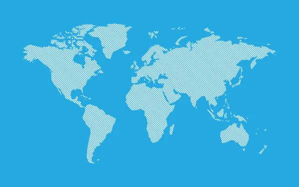 Blau Schraffierte Karte Des Weltlinienstils — Stockvektor