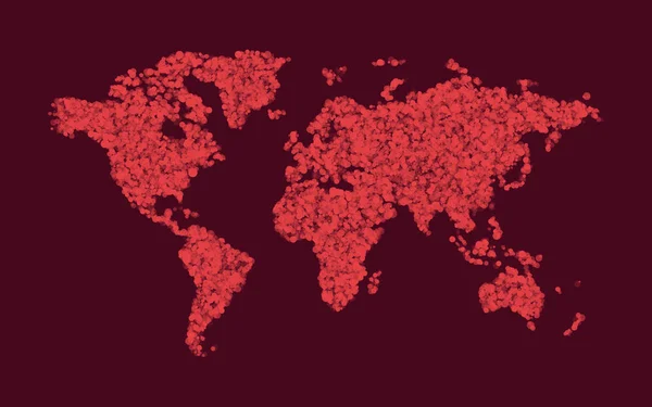 Czerwony Abstrakcja Kropkowane Mapa Świata — Wektor stockowy