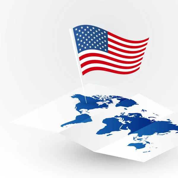 ท่องเที่ยวอเมริกาแนวคิดธงสหรัฐอเมริกาบนแผนที่โลกเวกเตอร์ว่าง — ภาพเวกเตอร์สต็อก