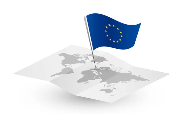抽象世界地图上的欧盟旗帜 — 图库矢量图片