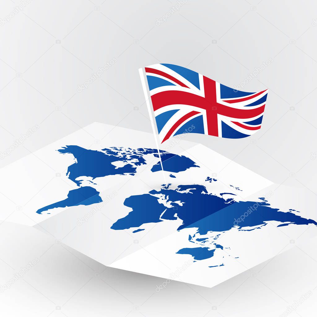 Great Britain flag on abstract world map 